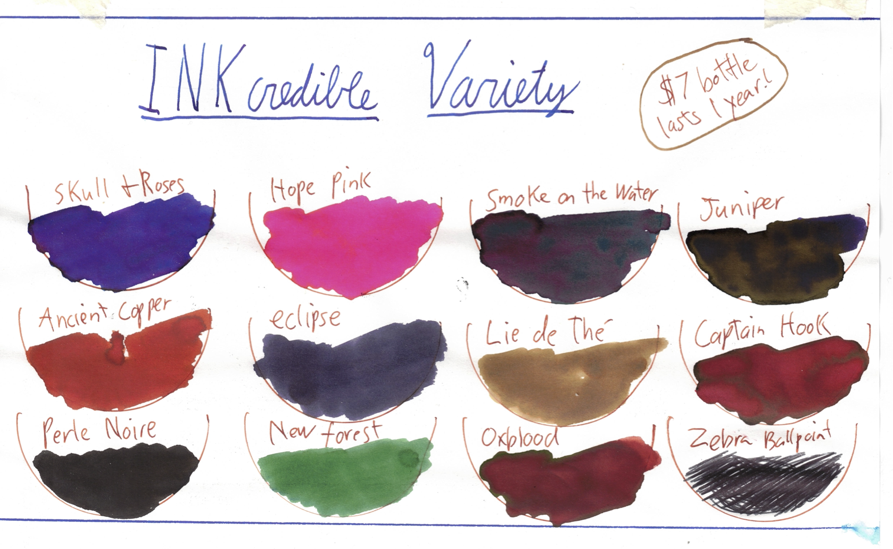 INKredible variety: $7 bottle of Diamine Ink - 30ml - lasts about a year.