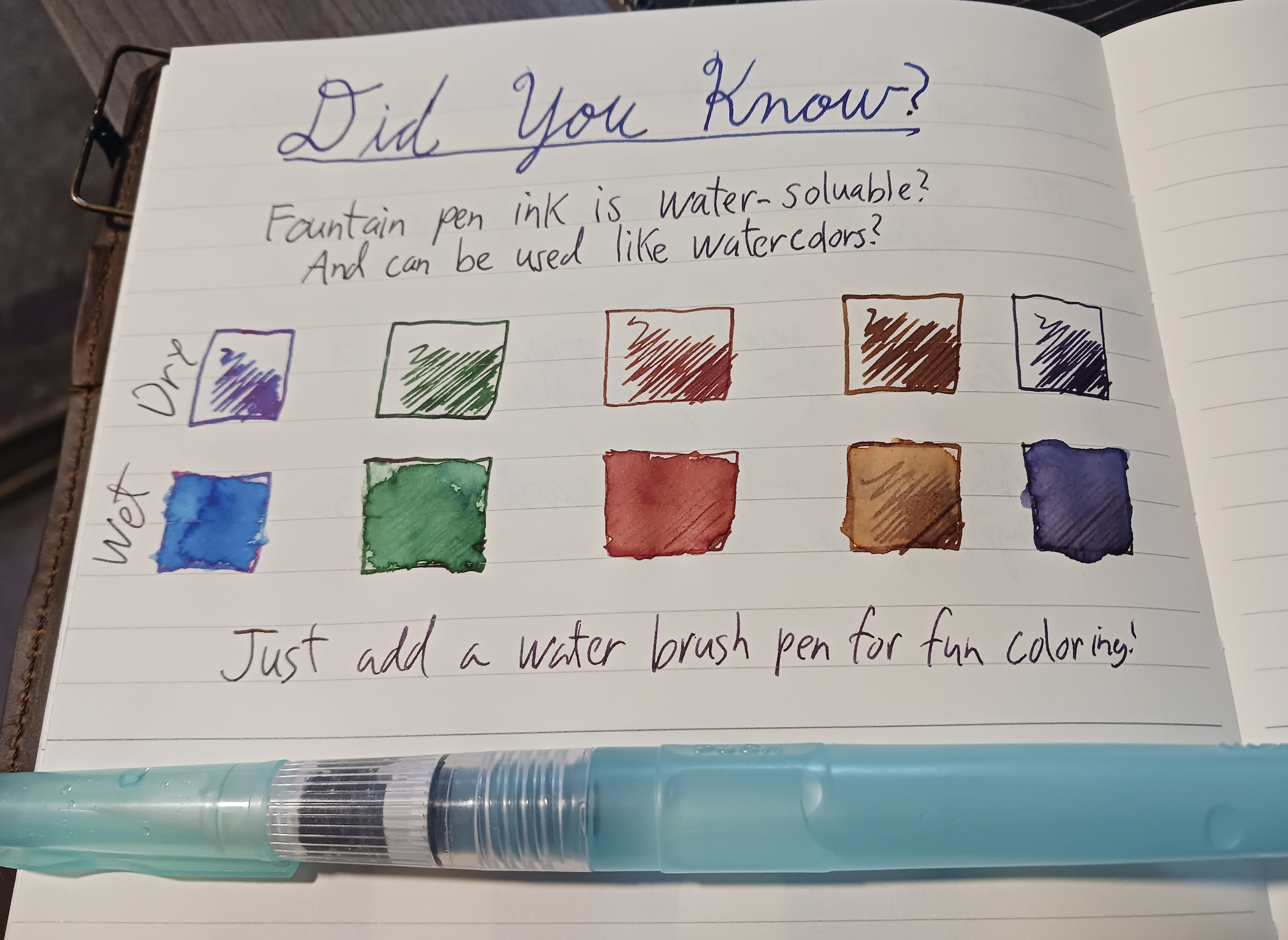 Did you know? fountain pen ink is water-soluable and can be used like watercolors